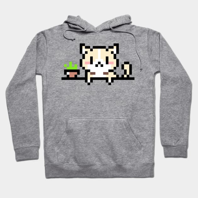 Purr-fectly Pixel Art Cute and Cuddly Kitty Kat on the Shelf Hoodie by Contentarama